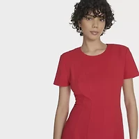 Marc New York Womens Short Sleeve Midi Fit + Flare Dress