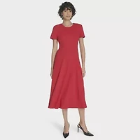 Marc New York Womens Short Sleeve Midi Fit + Flare Dress