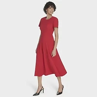 Marc New York Womens Short Sleeve Midi Fit + Flare Dress