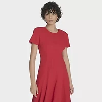 Marc New York Womens Short Sleeve Midi Fit + Flare Dress