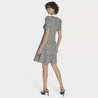 Marc New York Womens Embellished Pearl Trim Short Sleeve Sheath Dress