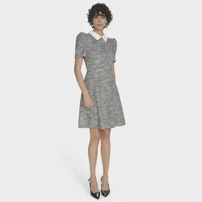 Marc New York Womens Embellished Pearl Trim Short Sleeve Sheath Dress