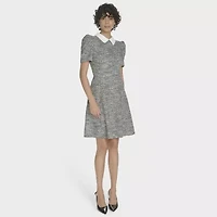 Marc New York Womens Embellished Pearl Trim Short Sleeve Sheath Dress