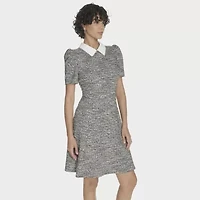 Marc New York Womens Embellished Pearl Trim Short Sleeve Sheath Dress