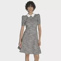 Marc New York Womens Embellished Pearl Trim Short Sleeve Sheath Dress