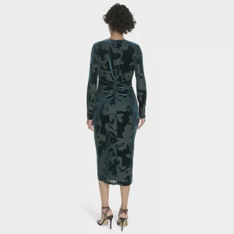 Marc New York Velvet Womens Long Sleeve Floral Sheath Dress