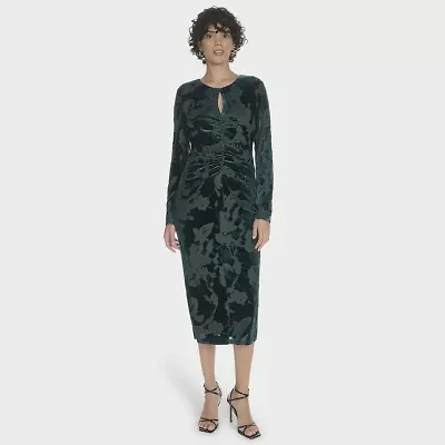 Marc New York Velvet Womens Long Sleeve Floral Sheath Dress