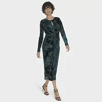 Marc New York Velvet Womens Long Sleeve Floral Sheath Dress