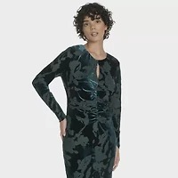 Marc New York Velvet Womens Long Sleeve Floral Sheath Dress
