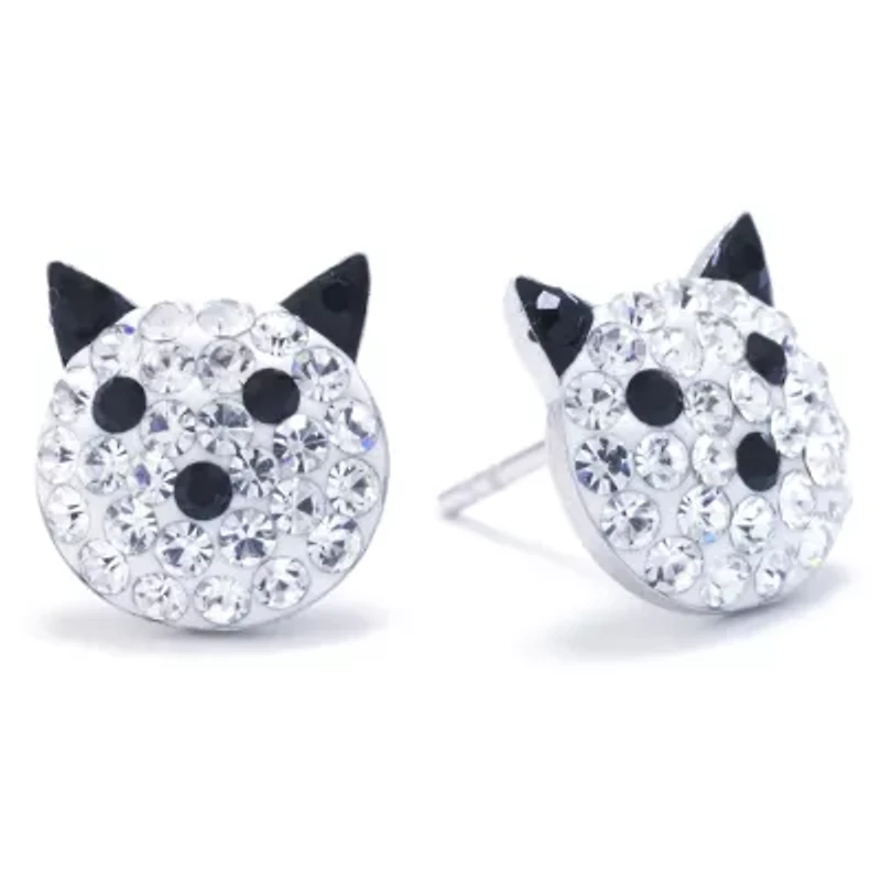 Silver Treasures Cat Crystal Sterling Silver 12mm Stud Earrings