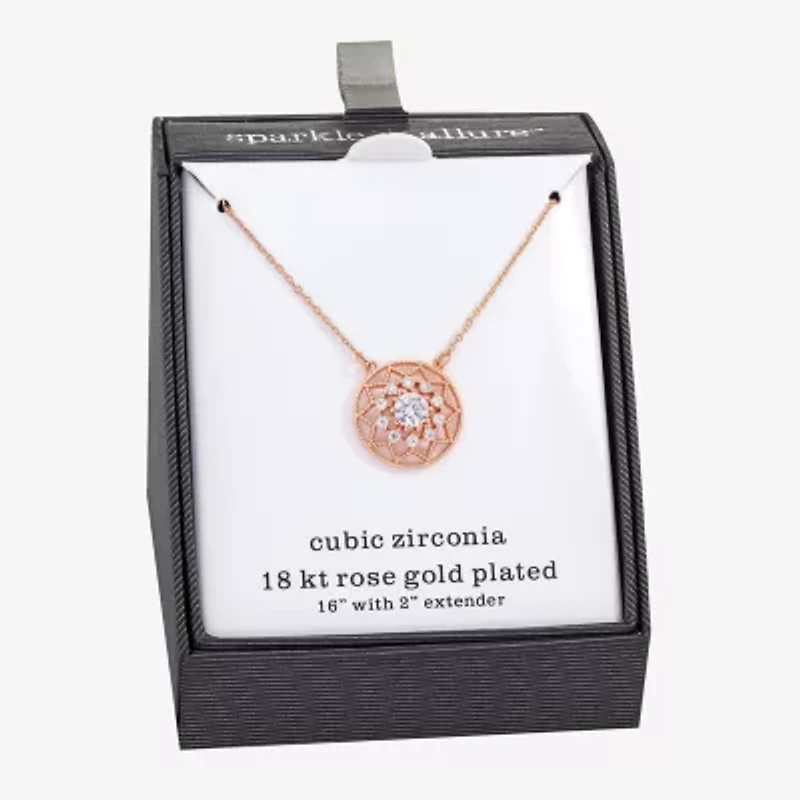 Sparkle Allure Womens Cubic Zirconia 18K Rose Gold Over Brass Round 16 Inch Pendant Necklace