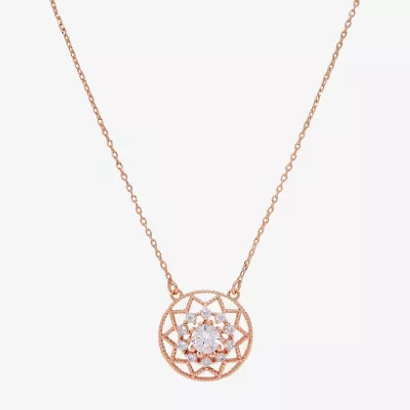 Sparkle Allure Womens Cubic Zirconia 18K Rose Gold Over Brass Round 16 Inch Pendant Necklace