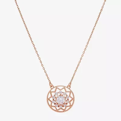 Sparkle Allure Womens Cubic Zirconia 18K Rose Gold Over Brass Round 16 Inch Pendant Necklace