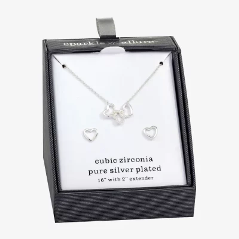 Sparkle Allure Womens Cubic Zirconia Pure Silver Over Brass Heart 2-pc. Jewelry Set