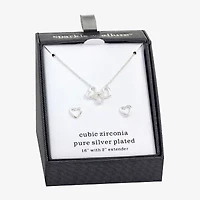 Sparkle Allure Womens Cubic Zirconia Pure Silver Over Brass Heart 2-pc. Jewelry Set