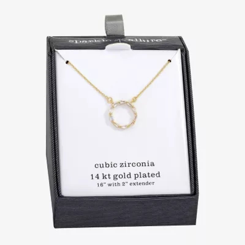 Sparkle Allure Womens Cubic Zirconia 14K Gold Over Brass Round 16 Inch Pendant Necklace