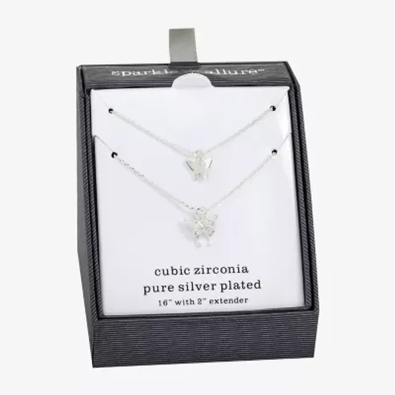 Sparkle Allure Womens Cubic Zirconia Butterfly Necklace Set