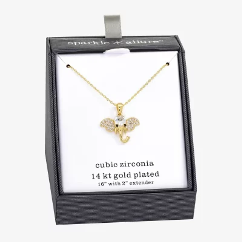 Sparkle Allure Elephant Womens Cubic Zirconia 14K Gold Over Brass 16 Inch Pendant Necklace