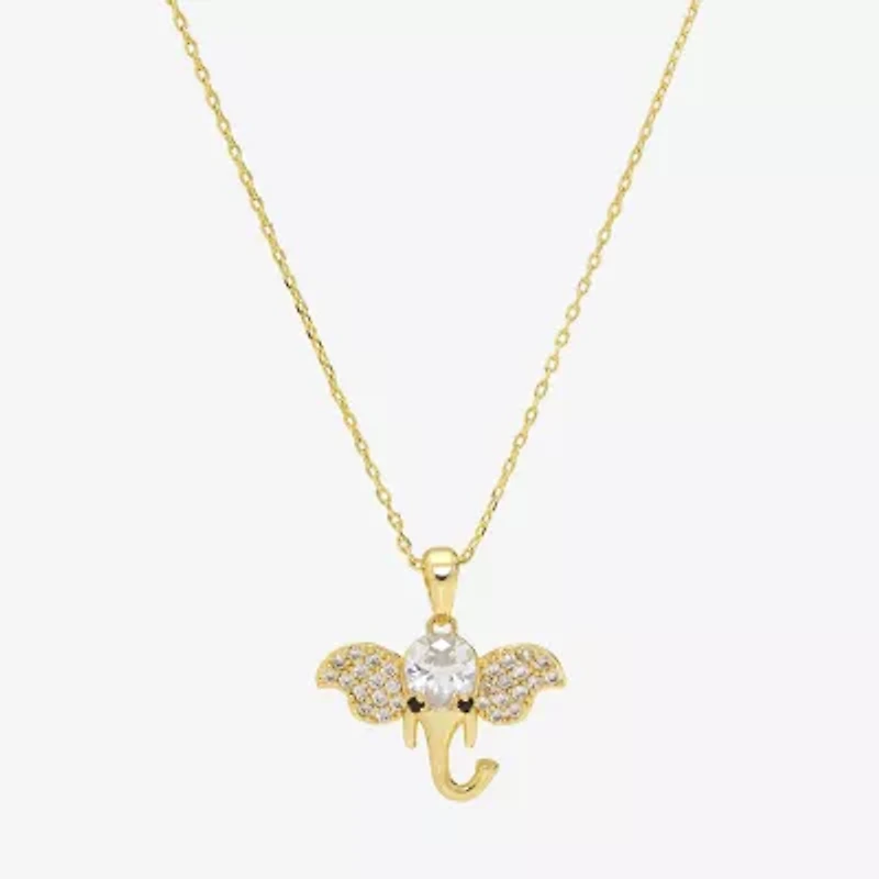 Sparkle Allure Elephant Womens Cubic Zirconia 14K Gold Over Brass 16 Inch Pendant Necklace