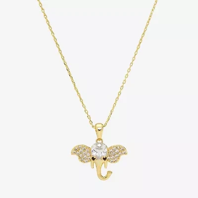 Sparkle Allure Elephant Womens Cubic Zirconia 14K Gold Over Brass 16 Inch Pendant Necklace