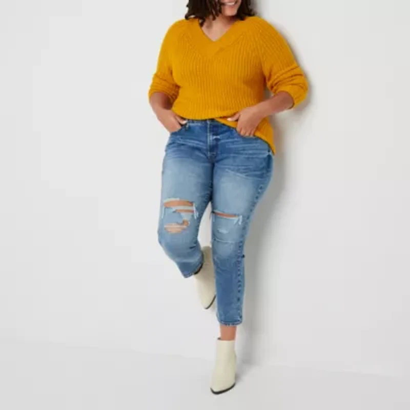 a.n.a Womens Plus High Rise Straight Leg Jean