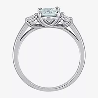 Modern Bride Gemstone Womens Genuine Blue Aquamarine Sterling Silver Oval 3-Stone Engagement Ring