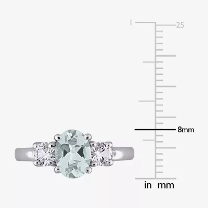 Modern Bride Gemstone Womens Genuine Blue Aquamarine Sterling Silver Oval 3-Stone Engagement Ring