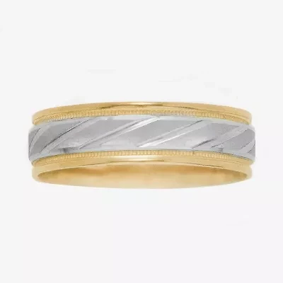 Womens 10K Two-Tone Gold Polished & Brushed Laser-Cut Wedding Band
