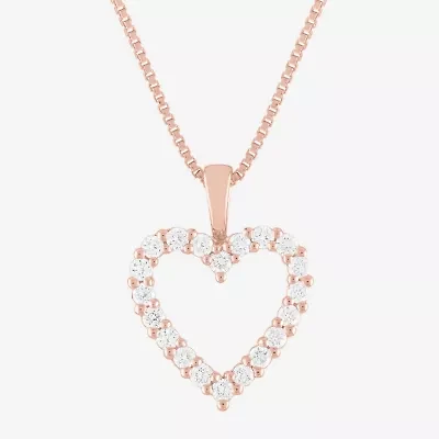 (G-H / Si1-Si2) Womens 1/4 CT. T.W. Lab Grown White Diamond 14K Rose Gold Over Silver Heart 18 Inch Pendant Necklace