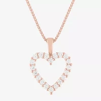 (G-H / Si1-Si2) Womens 1/4 CT. T.W. Lab Grown White Diamond 14K Rose Gold Over Silver Heart 18 Inch Pendant Necklace