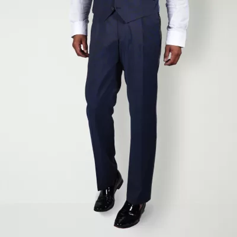 Steve Harvey Mens Geometric Stretch Fabric Classic Fit Pleated Front Suit Pant