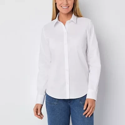 Liz Claiborne Womens Tall Cuffed Long Sleeve Regular Fit Wrinkle Free Button-Down Shirt