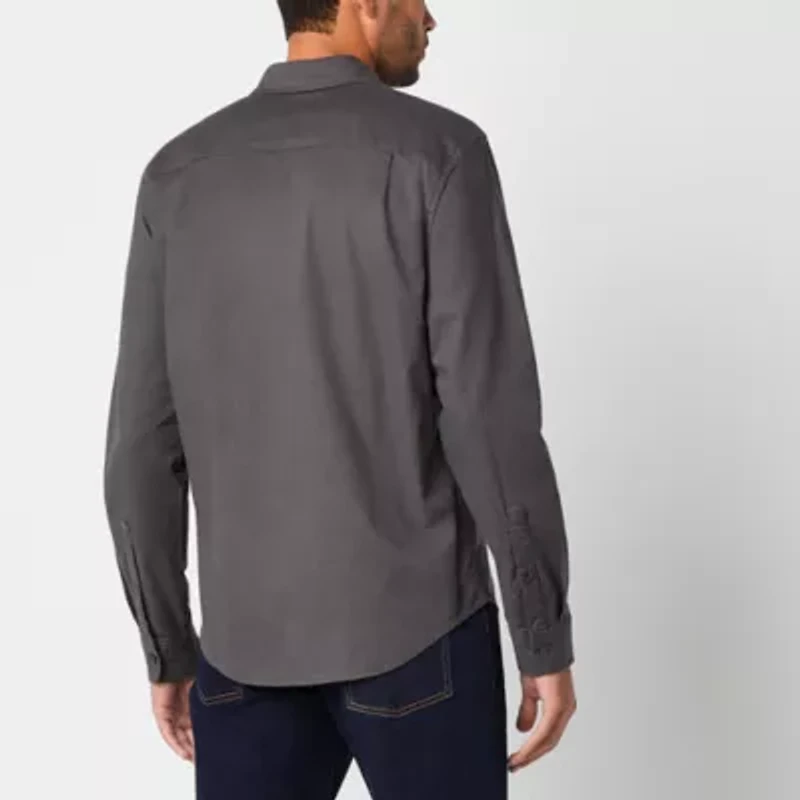 mutual weave Stretch Oxford Mens Long Sleeve Regular Fit Fabric Button-Down Shirt
