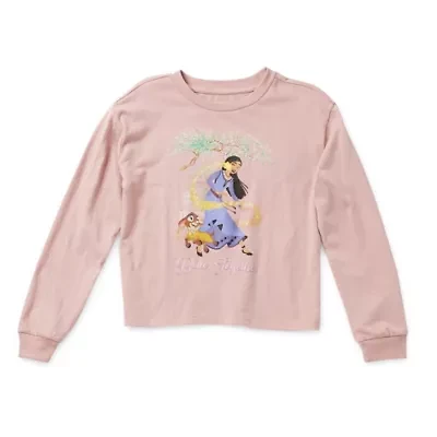 Disney Collection Little & Big Kid Girls Crew Neck Long Sleeve Regular Fit Wish Graphic T-Shirt