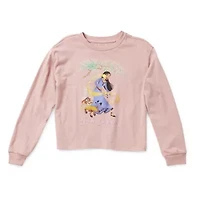 Disney Collection Little & Big Kid Girls Crew Neck Long Sleeve Regular Fit Wish Graphic T-Shirt