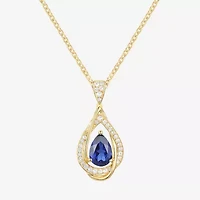 Womens Lab Created Blue Sapphire 14K Gold Over Silver Pear 18 Inch Pendant Necklace