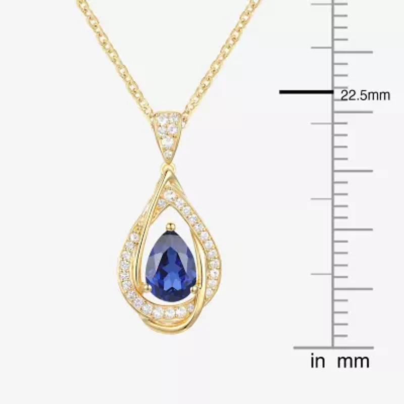 Womens Lab Created Blue Sapphire 14K Gold Over Silver Pear 18 Inch Pendant Necklace