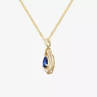 Womens Lab Created Blue Sapphire 14K Gold Over Silver Pear 18 Inch Pendant Necklace
