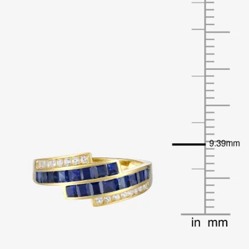 Womens Lab Created Blue Sapphire 14K Gold Over Silver Side Stone Bypass  Cocktail Ring