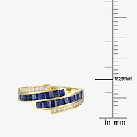Womens Lab Created Blue Sapphire 14K Gold Over Silver Side Stone Bypass  Cocktail Ring
