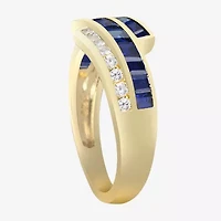 Womens Lab Created Blue Sapphire 14K Gold Over Silver Side Stone Bypass  Cocktail Ring