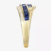 Womens Lab Created Blue Sapphire 14K Gold Over Silver Side Stone Bypass  Cocktail Ring