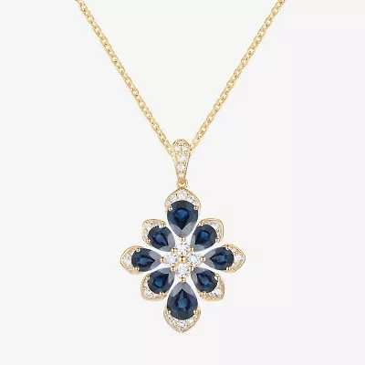 Womens Lab Created Blue Sapphire 14K Gold Over Silver Flower 18 Inch Pendant Necklace