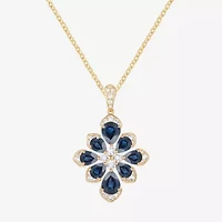 Womens Lab Created Blue Sapphire 14K Gold Over Silver Flower 18 Inch Pendant Necklace