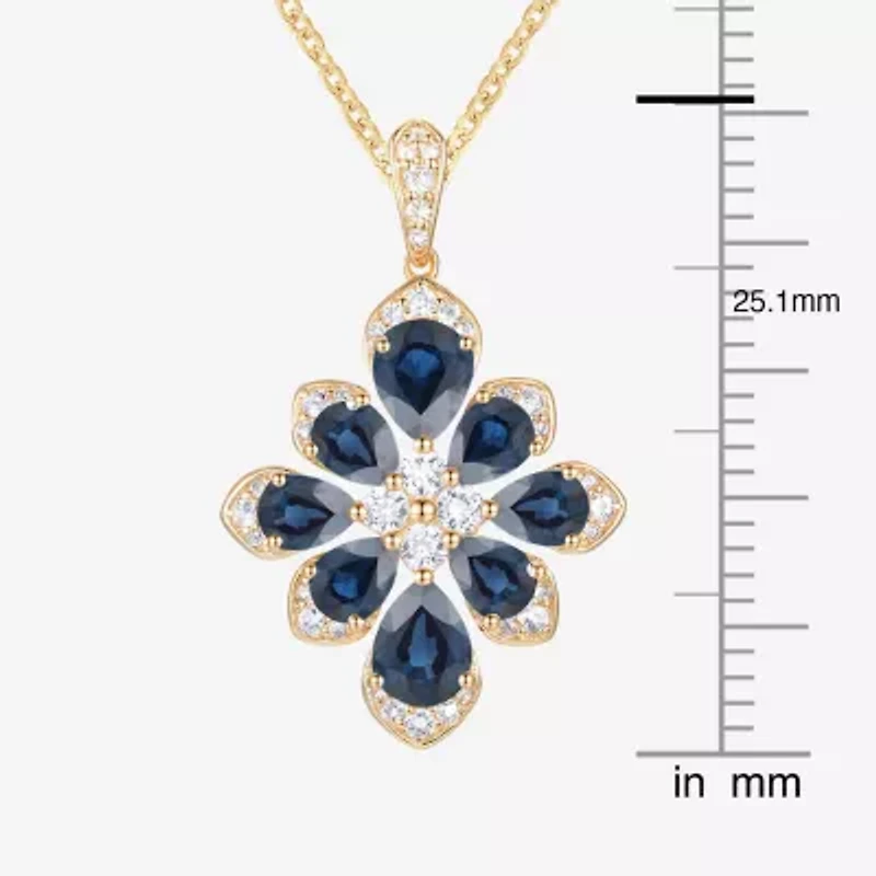 Womens Lab Created Blue Sapphire 14K Gold Over Silver Flower 18 Inch Pendant Necklace