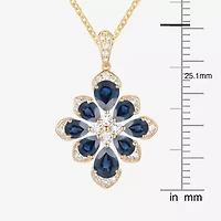 Womens Lab Created Blue Sapphire 14K Gold Over Silver Flower 18 Inch Pendant Necklace