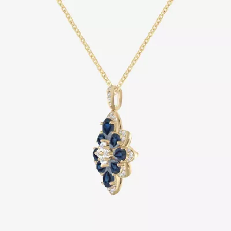 Womens Lab Created Blue Sapphire 14K Gold Over Silver Flower 18 Inch Pendant Necklace