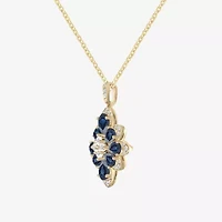 Womens Lab Created Blue Sapphire 14K Gold Over Silver Flower 18 Inch Pendant Necklace