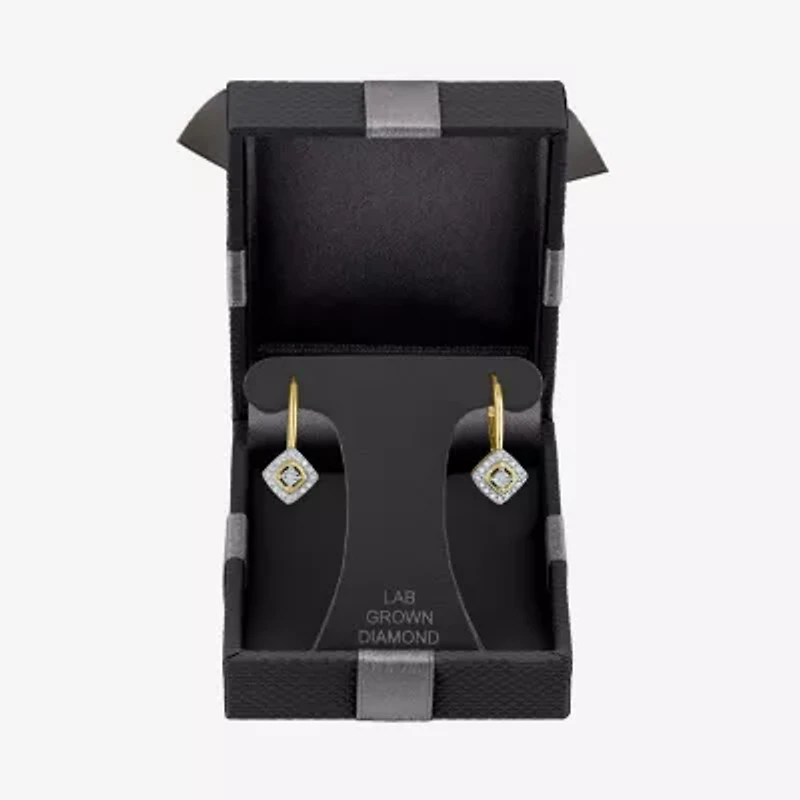 (G-H / I1-I2) Womens 1/6 CT. T.W. Lab Grown White Diamond 10K Gold 19.3mm Cushion Hoop Earrings