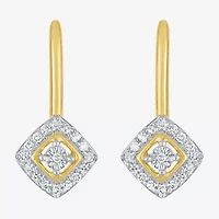 (G-H / I1-I2) Womens 1/6 CT. T.W. Lab Grown White Diamond 10K Gold 19.3mm Cushion Hoop Earrings